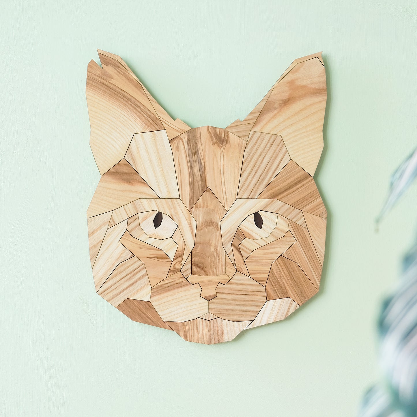 kat cat poes hout wandkop dierenkop dier poly animal wood kopstuk