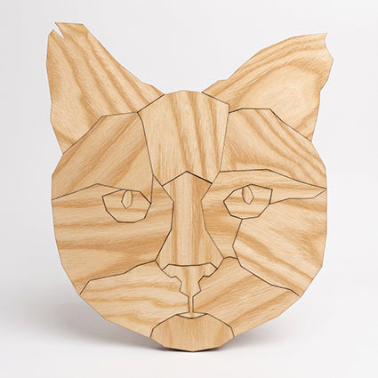 Massief houten kattenkop – Handgemaakte wanddecoratie van FSC-gecertificeerd Hollands hout