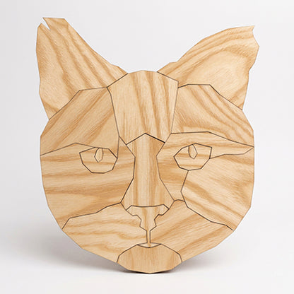 Massief houten kattenkop – Handgemaakte wanddecoratie van FSC-gecertificeerd Hollands hout